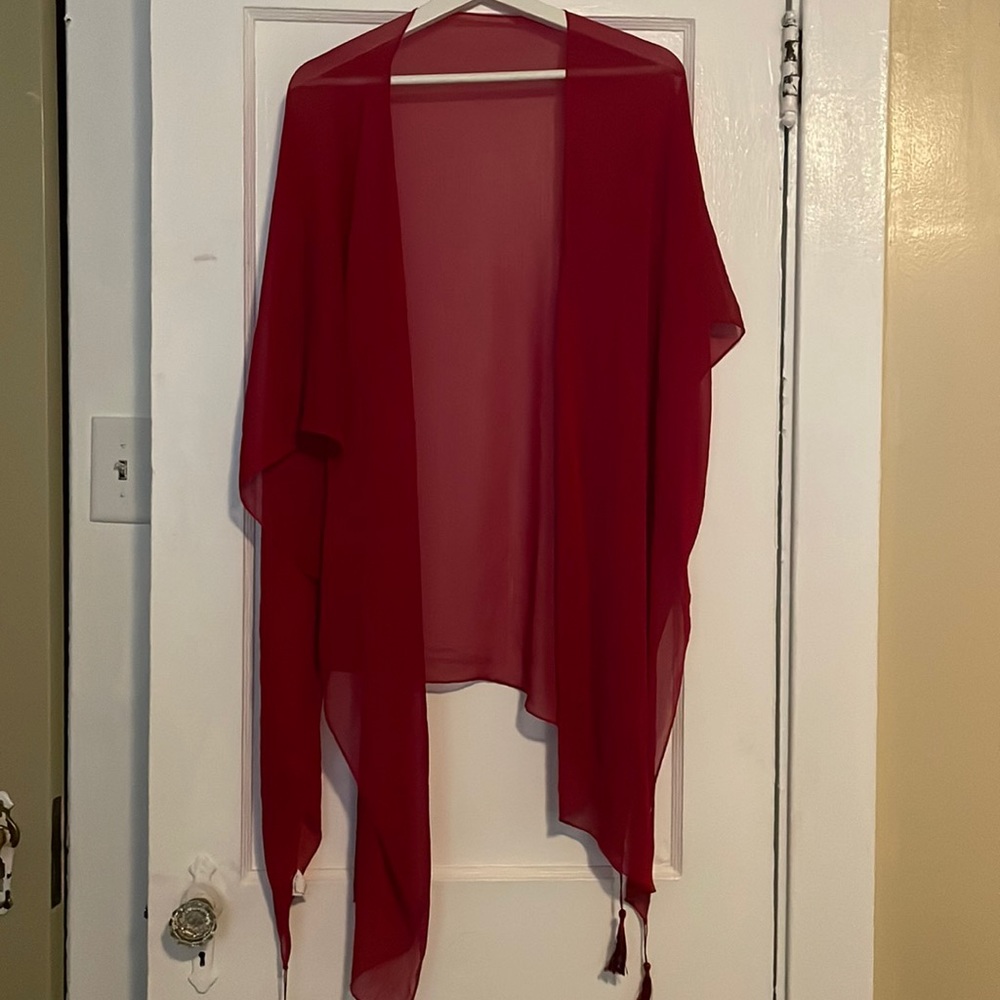 Red see through gauzy shawl